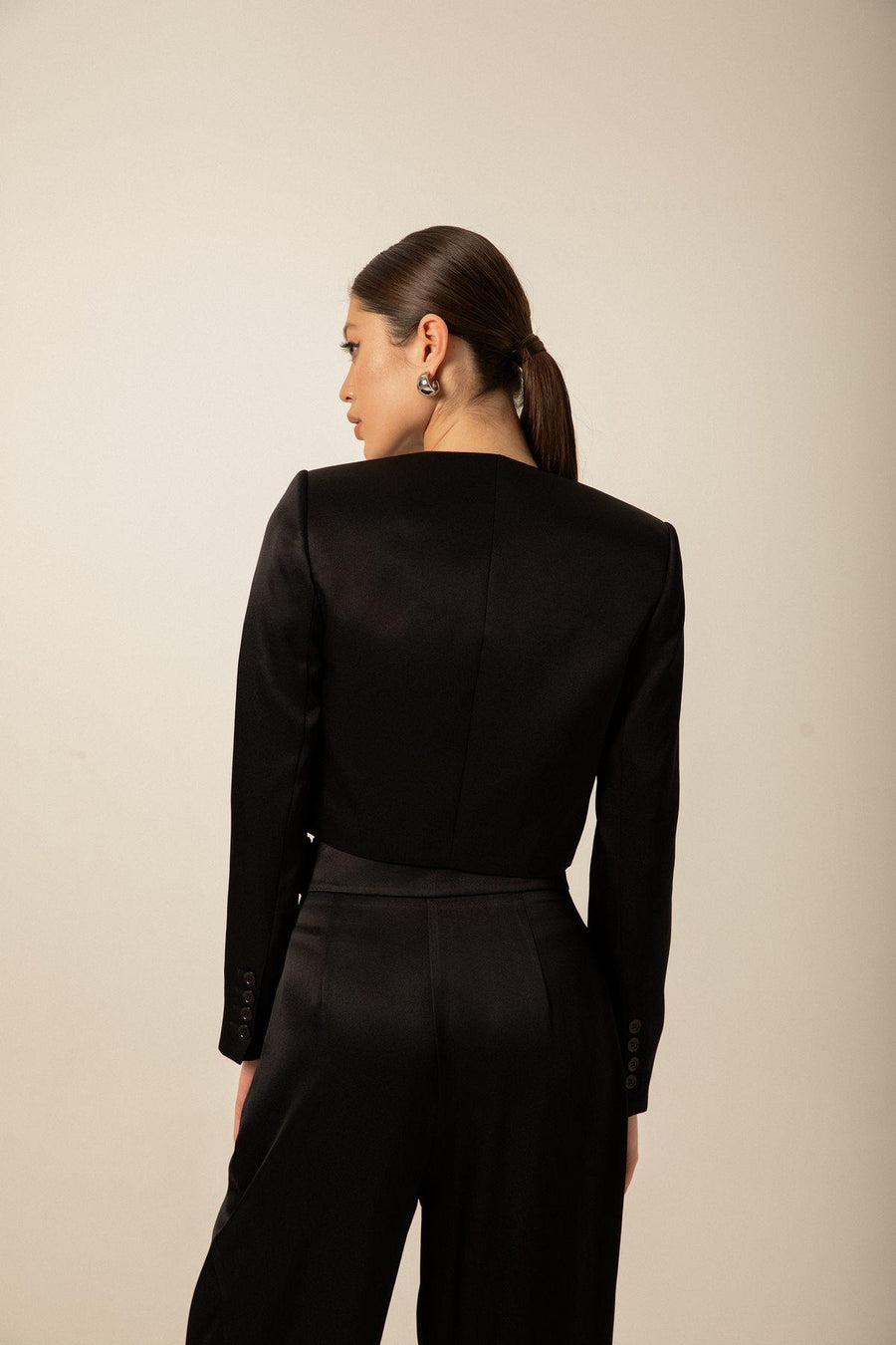 Black Satin Crop Jacket | Porterist