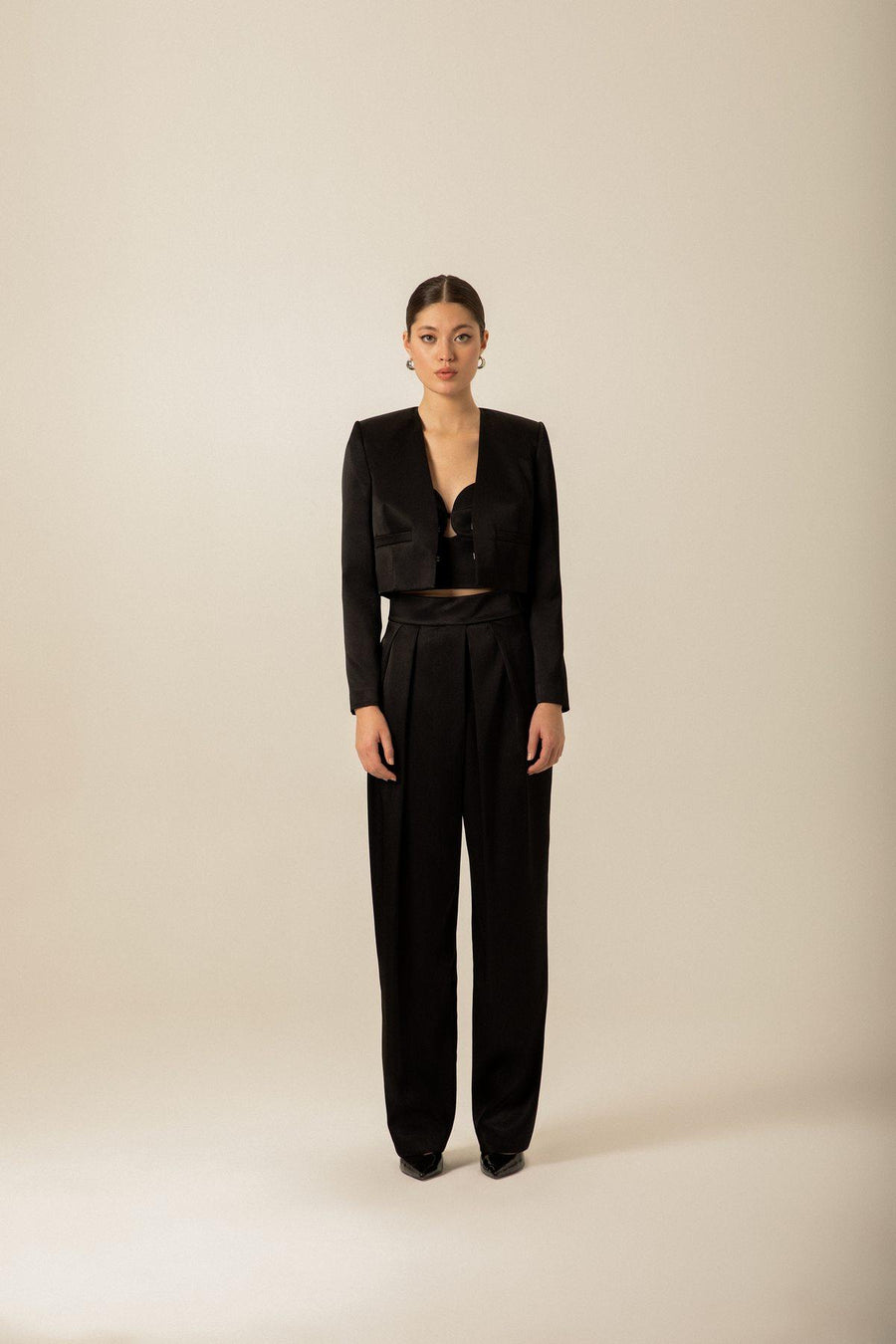 Black Satin Crop Jacket | Porterist