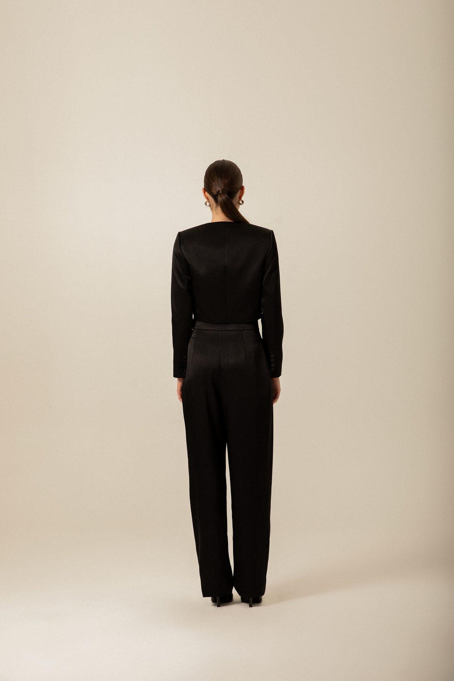 Black Satin Crop Jacket | Porterist