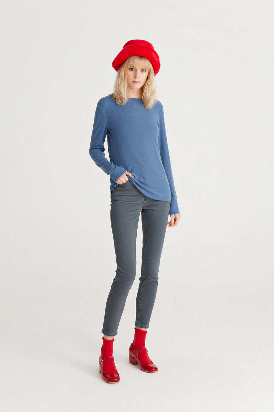 Blue Long Sleeve Basic Blouse | Porterist