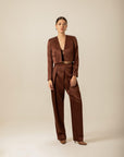 Brown Satin Crop Blazer | Porterist