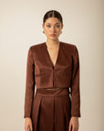 Brown Satin Crop Blazer | Porterist