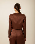 Brown Satin Crop Blazer | Porterist