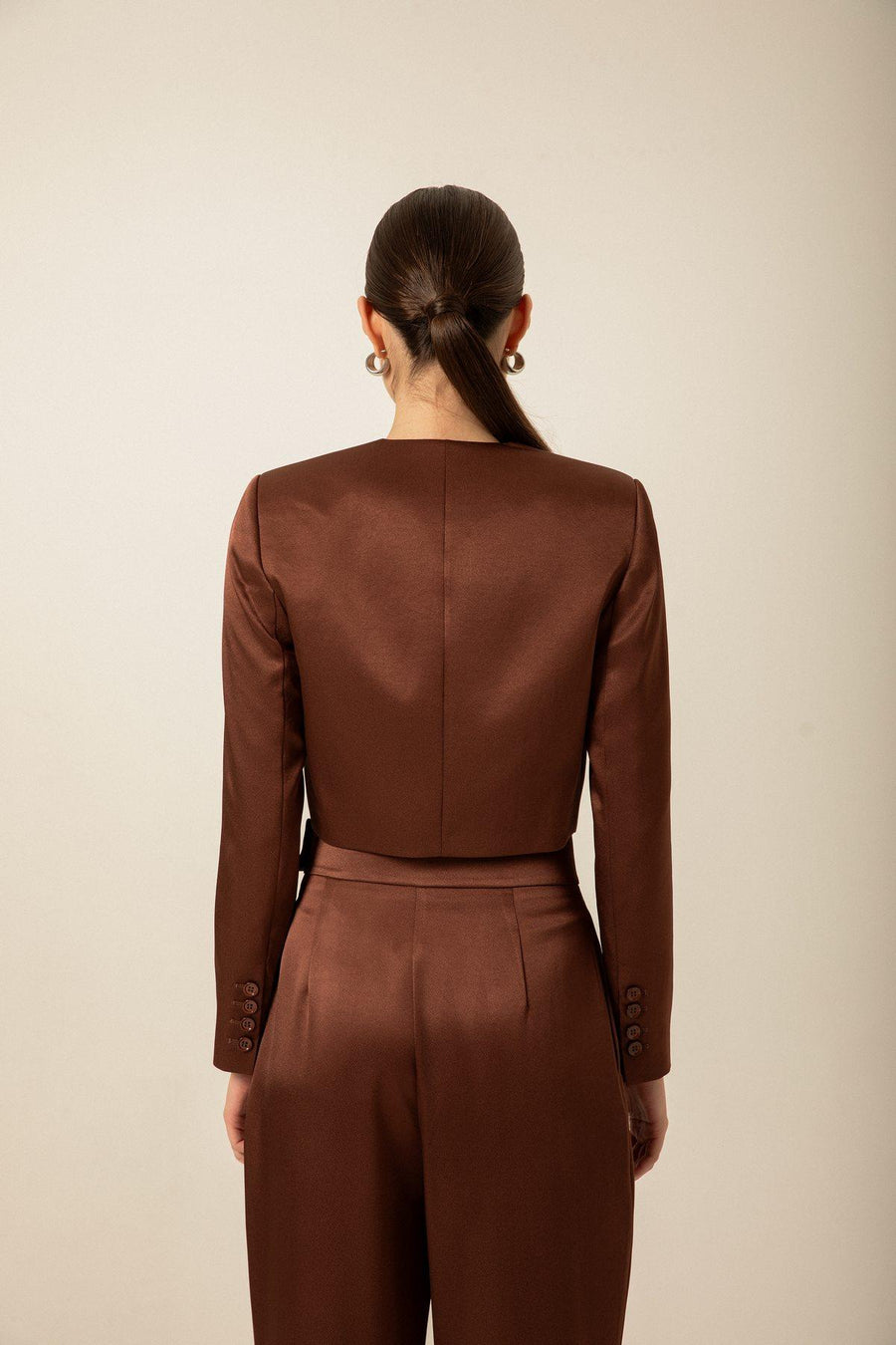 Brown Satin Crop Blazer | Porterist