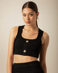 Buttons Sequin Drawstring Black Knitwear Bustier | Porterist