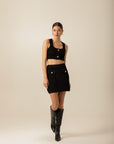 Buttons Sequin Drawstring Black Knitwear Bustier | Porterist