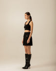 Buttons Sequin Drawstring Black Knitwear Bustier | Porterist