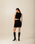 Buttons Sequin Drawstring Black Knitwear Bustier | Porterist