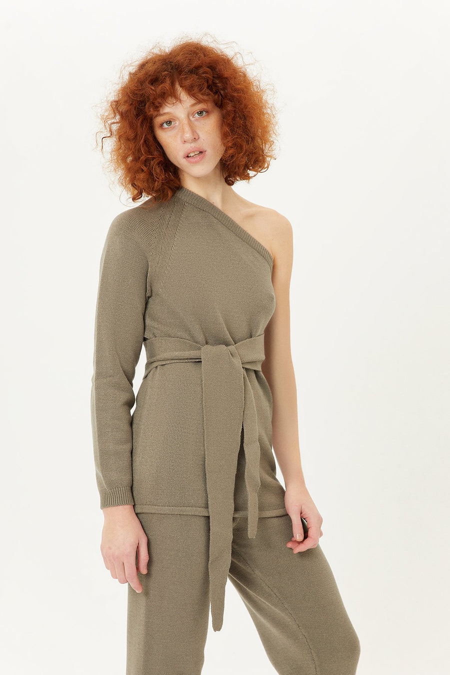 Green Asymmetrical Belted Blouse | Porterist