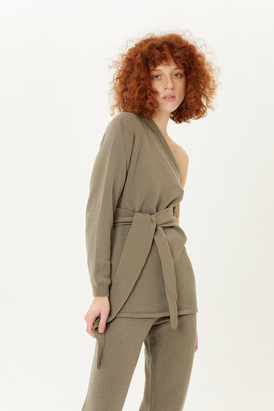 Green Asymmetrical Belted Blouse | Porterist