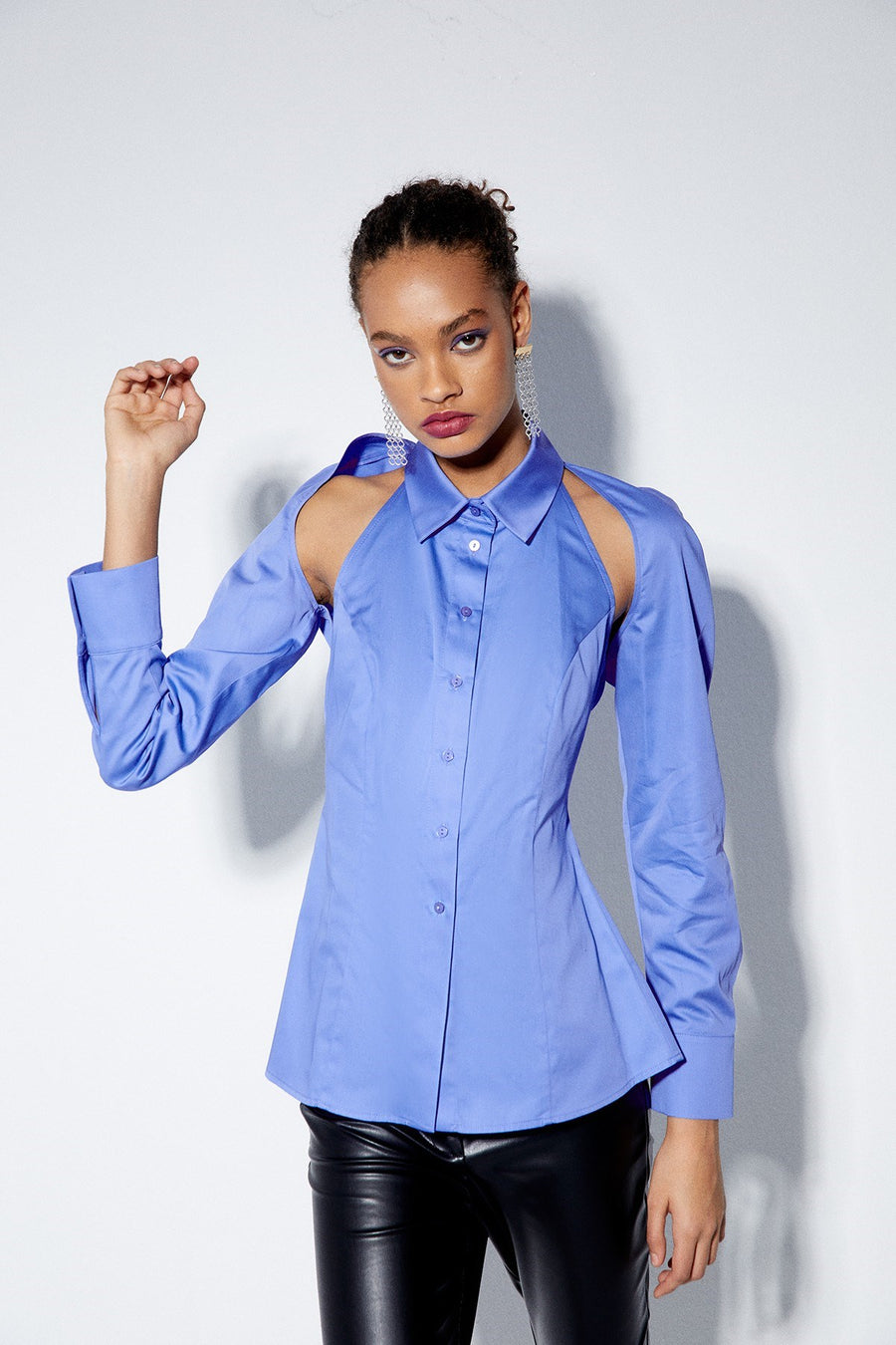 Off - the - shoulder Blue Shirt | Porterist