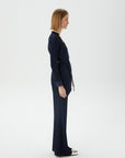 Pleated High Waist Navy Blue Pants | Porterist