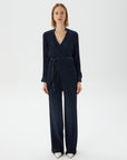 Pleated High Waist Navy Blue Pants | Porterist