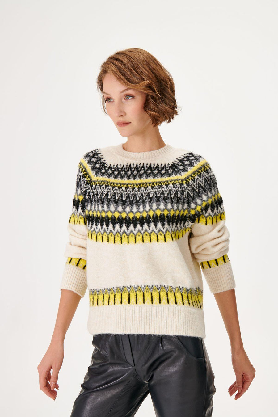 Yellow Black Jacquard Knit Sweater | Porterist