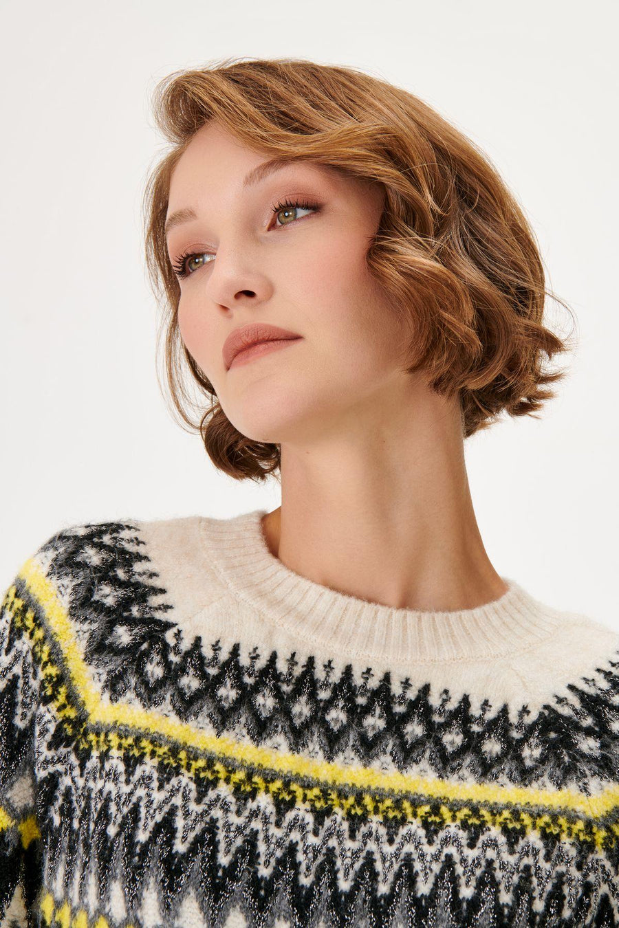 Yellow Black Jacquard Knit Sweater | Porterist