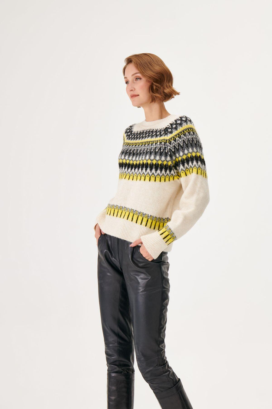 Yellow Black Jacquard Knit Sweater | Porterist