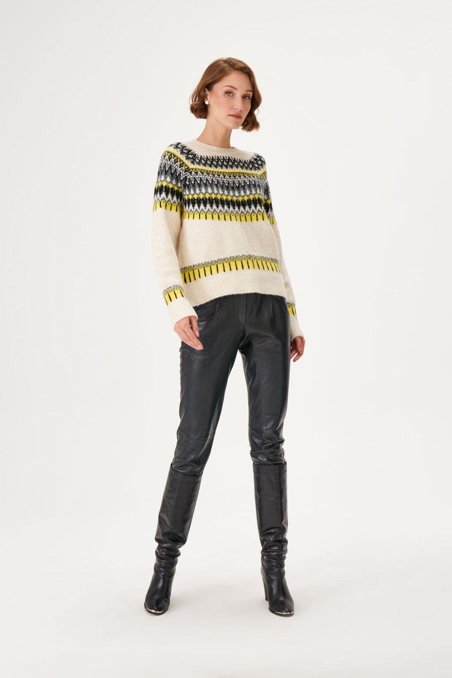 Yellow Black Jacquard Knit Sweater | Porterist