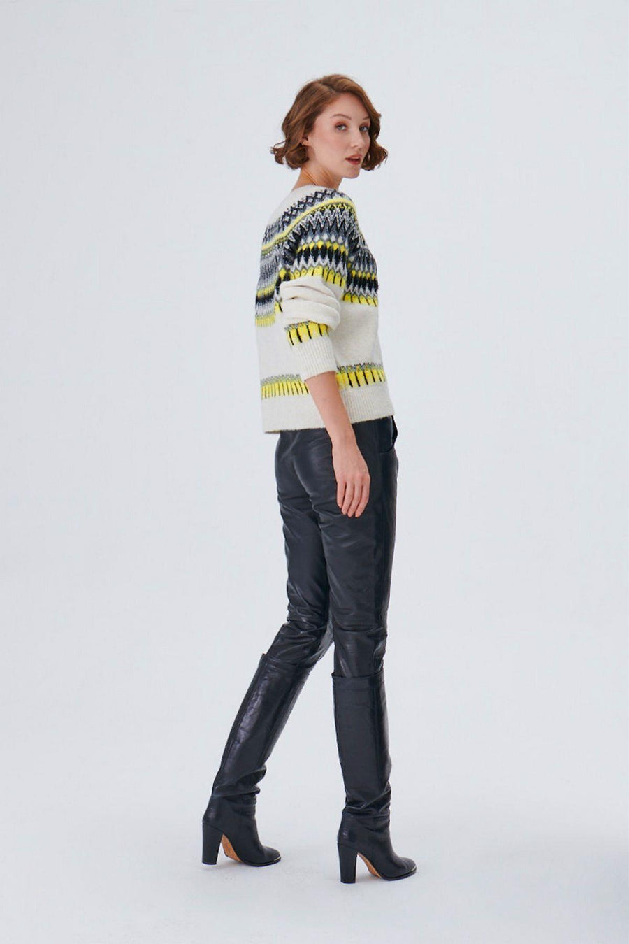 Yellow Black Jacquard Knit Sweater | Porterist