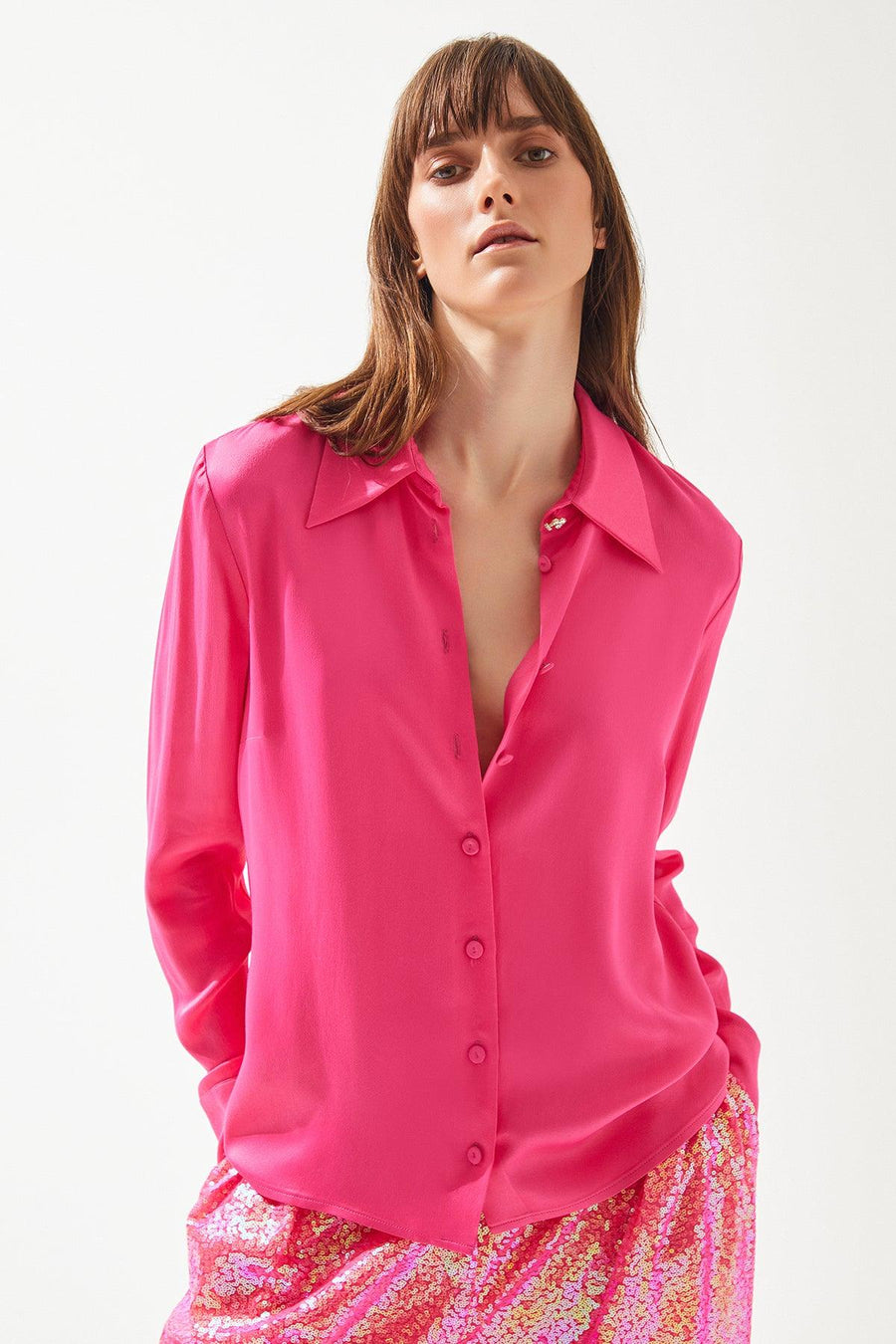 Fuchsia Satin Shirt | Porterist