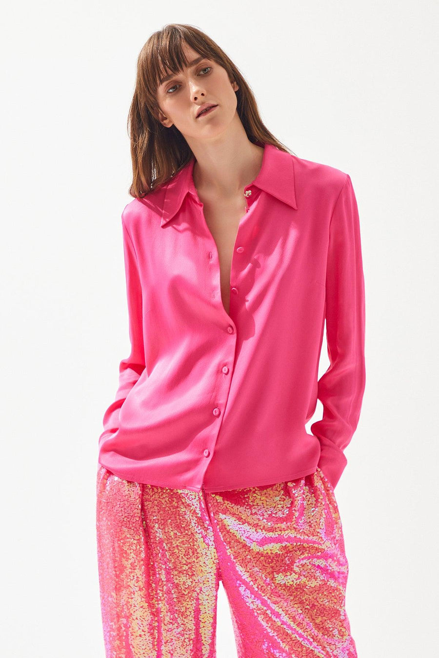 Fuchsia Satin Shirt | Porterist