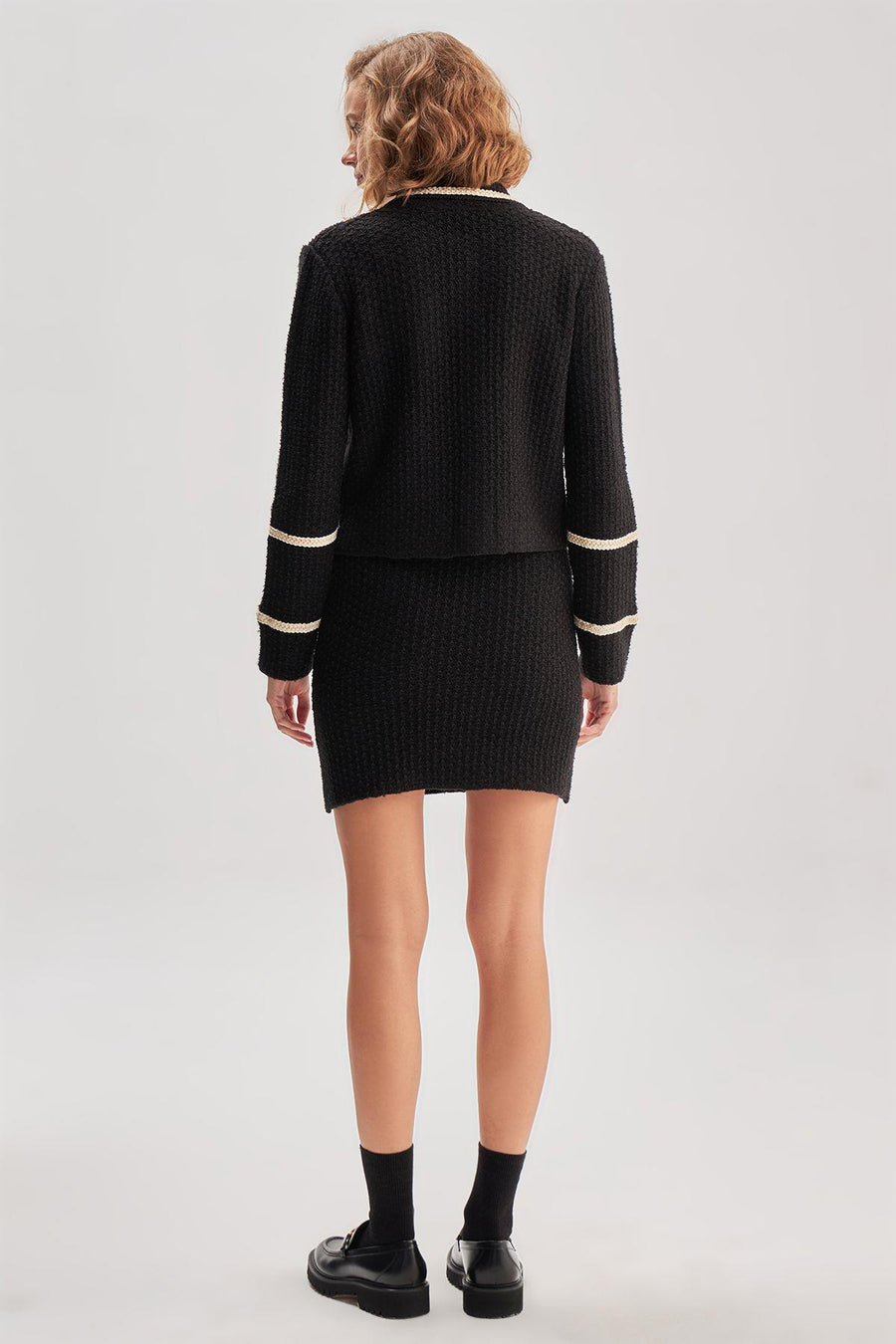 Stripe Detailed Black Tweed Knitwear Skirt | Porterist