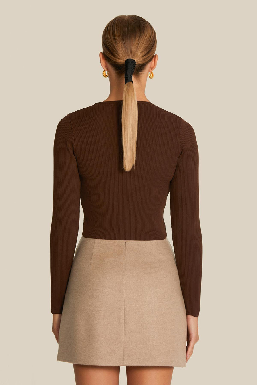 Zero Neck Short Brown Knit Sweater | Porterist