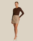 Zero Neck Short Brown Knit Sweater | Porterist