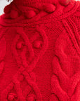 Red Knitted Sweater With Back Detailed Hair Weave Pompoms