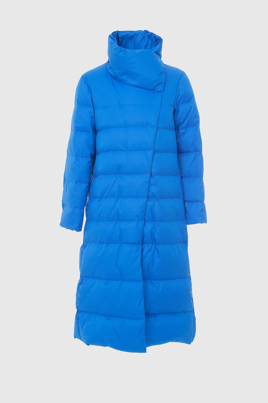 Mandarin Collar Long Blue Puffer Coat | Porterist