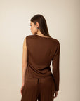 Brown Blouse With Crinkle Textured Single Sleeve | Porterist