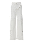 White Jean Pants With Buckle Detail Side Straps Tumbled