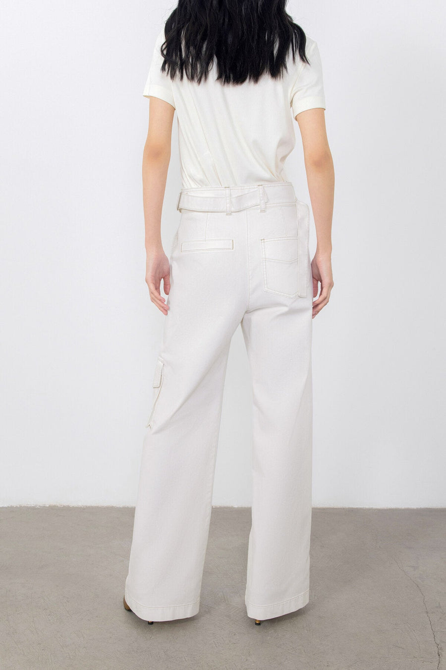 White Jean Pants With Buckle Detail Side Straps Tumbled