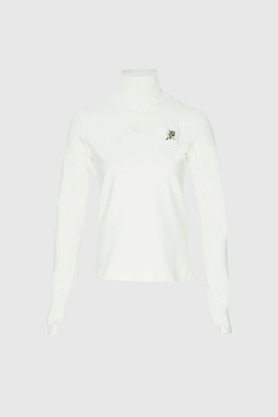 Knitwear Turtleneck Detailed Embroidered Ecru Top