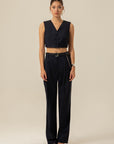 V - neck Navy Blue Crop Vest | Porterist