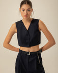 V - neck Navy Blue Crop Vest | Porterist