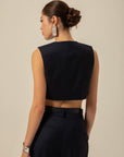 V - neck Navy Blue Crop Vest | Porterist