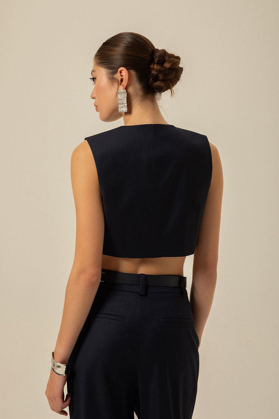 V - neck Navy Blue Crop Vest | Porterist