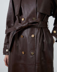 Brown Long Leather Jacket With Openable Zipper Details