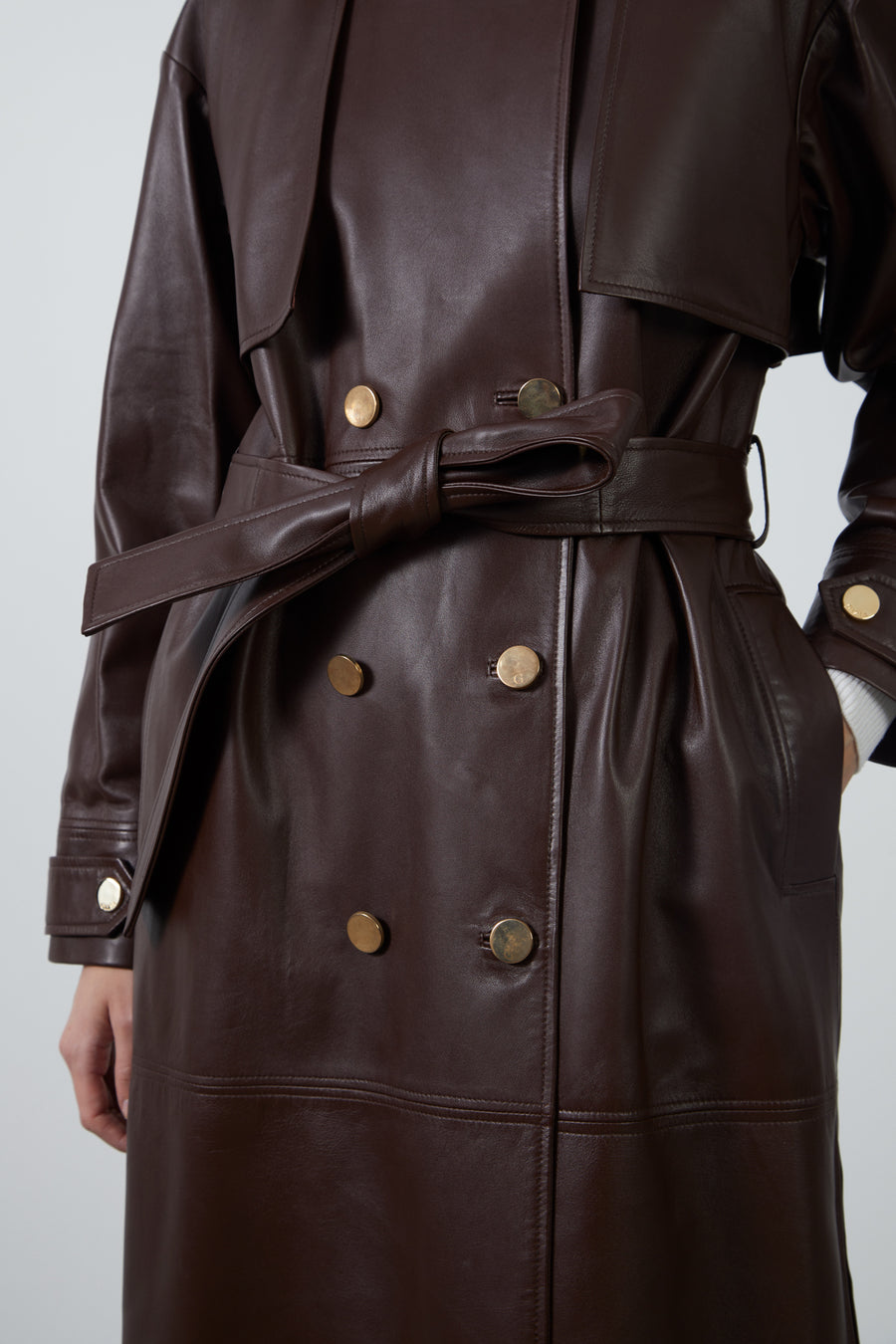 Brown Long Leather Jacket With Openable Zipper Details