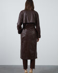 Brown Long Leather Jacket With Openable Zipper Details