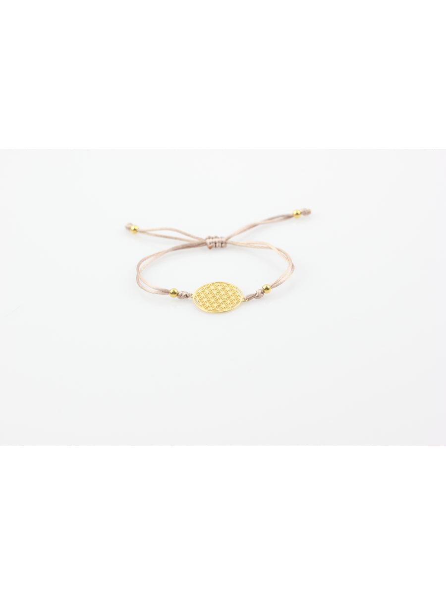 Flower Of Life Drawstring Bracelet Beige - Gold | Porterist