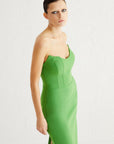 Green Strapless Slit Midi Dress | Porterist