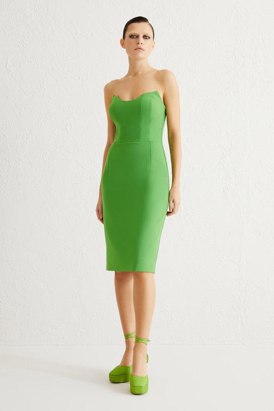 Green Strapless Slit Midi Dress | Porterist