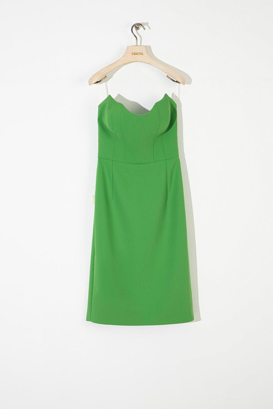 Green Strapless Slit Midi Dress | Porterist