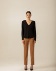 High Waist Pocket Stitching Detail Camel Pants | Porterist