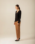 High Waist Pocket Stitching Detail Camel Pants | Porterist