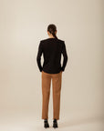 High Waist Pocket Stitching Detail Camel Pants | Porterist