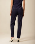 High Waist Pocket Stitching Detail Navy Blue Pants