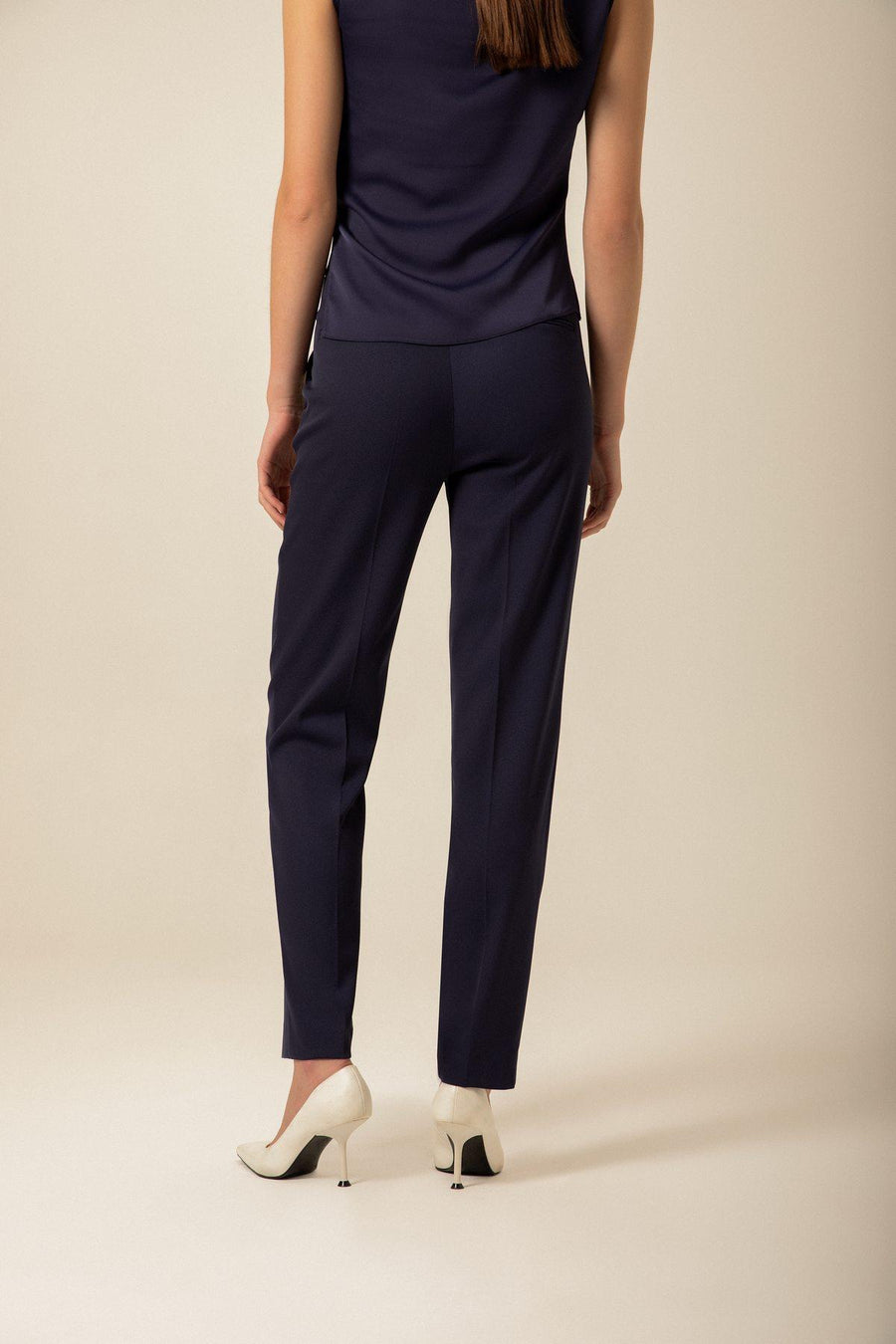 High Waist Pocket Stitching Detail Navy Blue Pants