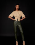 High Waist Khaki Faux Leather Leggings | Porterist